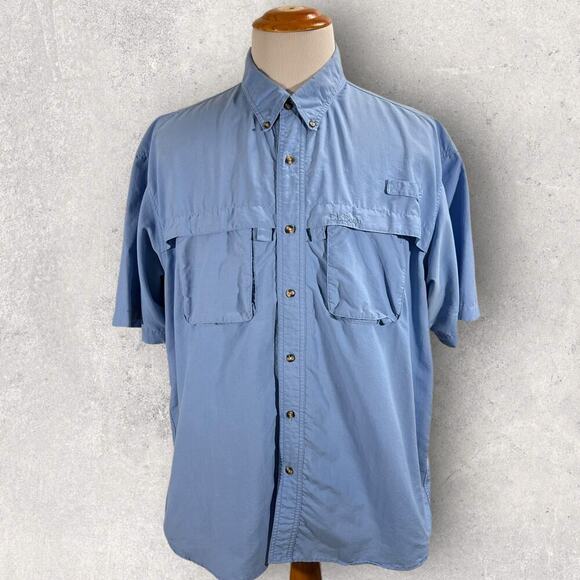 LL Bean Utility Blue Nylon Fishing Hiking Outdoor Short Sleeve Button Shirt XL - Picture 2 of 12